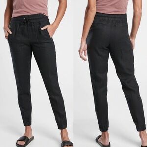 Athleta Cabo Linen Jogger Pants Black Athleisure Comfort Casual Relaxed Women 10